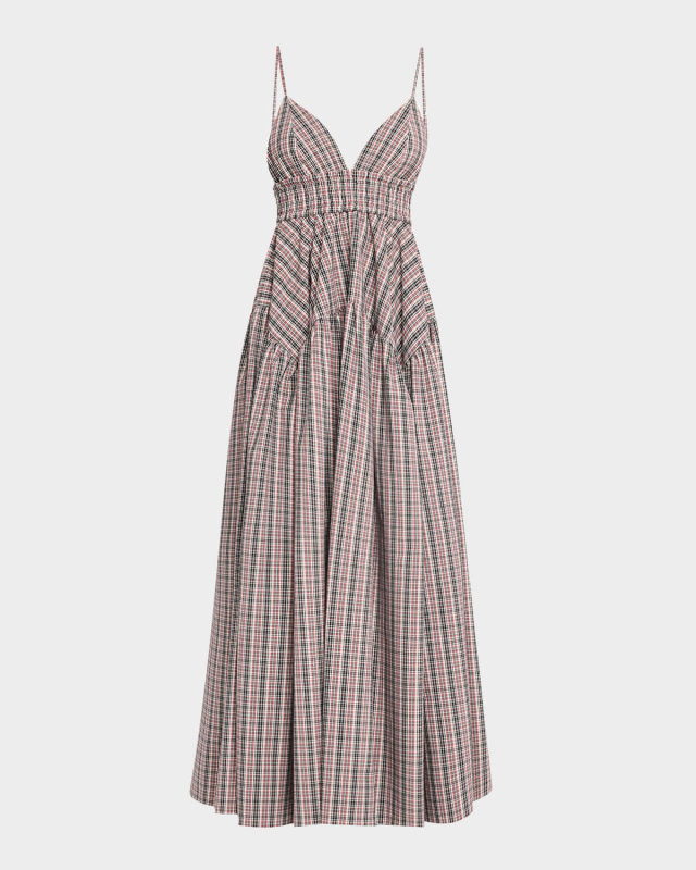Plaid Gathered Peplum Maxi Camisole Dress